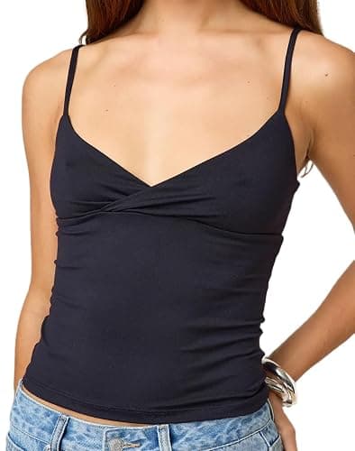 Giraropa Women Summer Basic Cami Shirt Sexy Sleeveless Spaghetti Strap V Neck Tank Top Y2K Slim Fit Going Out Crop Tops - Image 1