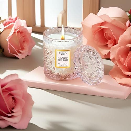 Chloefu LAN Rose Scented Candle, Oud Candle, Mothers Day Candles Gifts for Women, Pink Candles for Home Scented, 55 Hours Long Burning, 100% Natural Soy Wax thumbnail 3