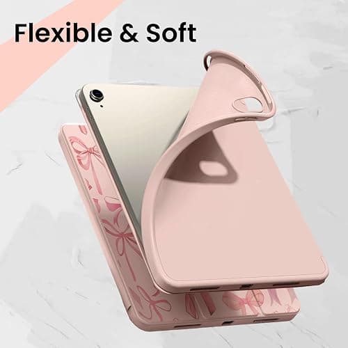 KFQDC for iPad A16 11 Inch 2025 /for iPad 10th Generation 10.9 Inch 2022 Bows iPad Case with Pencil Holder-[Auto Wake/Sleep], Trifold Stand Soft TPU Protective Cover, Cute Pink Bows thumbnail 4