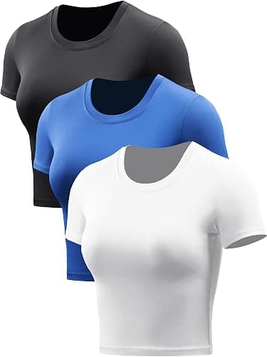 CADMUS Women's Dry Fit Crop Top Yoga Short Sleeve Shirts Crew Neck Athletic Running Tee 3 Pieces - Image 1
