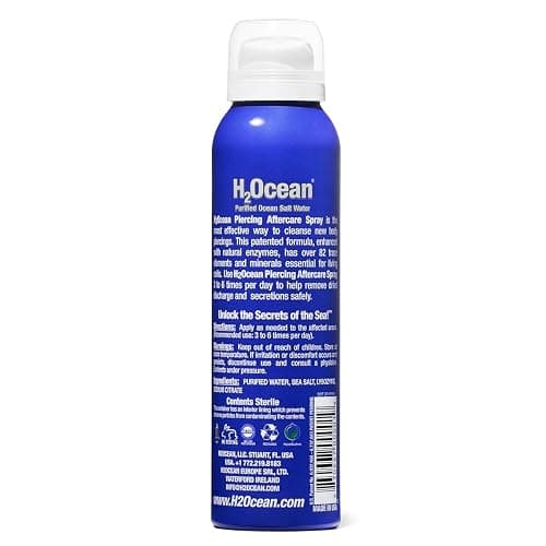 H2Ocean Piercing Aftercare Spray, 4oz Saline Cleaning Solution with Sea Salt for Nipple, Ear, Nose, Lip & Belly Piercings, Set of 2 thumbnail 3