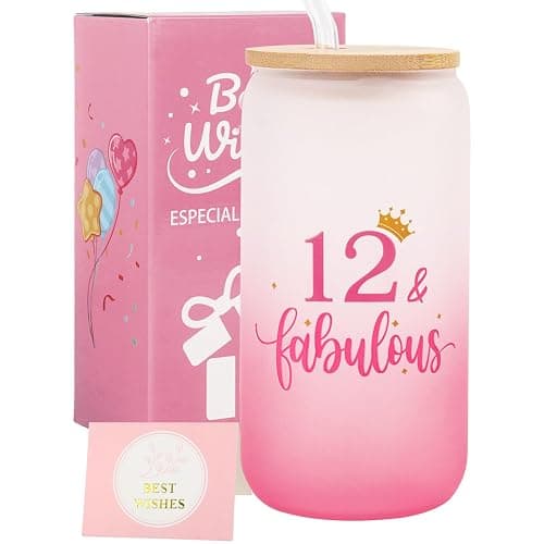 Nwvuop 12th Birthdays Gift for Girls 12 Year Old Girls Birthday Gifts Birthday Glass Cup 16oz. - Image 1