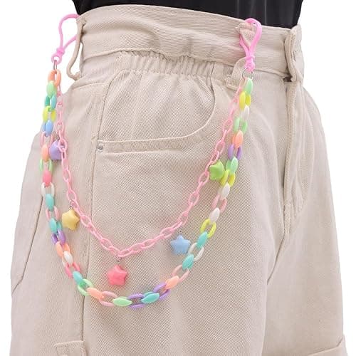 Y2k Cute Rainbow Stars Charm Acrylic Pants Trousers Chain for Women Men Lovely Colorful Star Layered Creative Rock Wallet Belt Pocket Waist Jeans Belly Chains Candy Color Backpack Body Accessories thumbnail 2