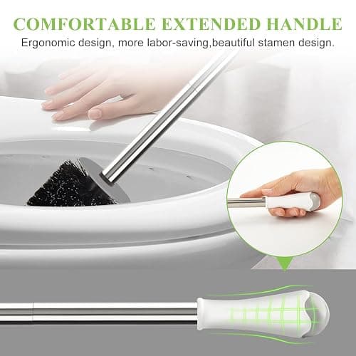 AONEZ Compact Toilet Brush & Holder, Stainless Steel Handle, Space Saving for Storage, Deep Cleaning, Drip-Proof, Easy to Assemble, Nylon Bristles, White & Grey - White & Grey - 1 Pack thumbnail 4