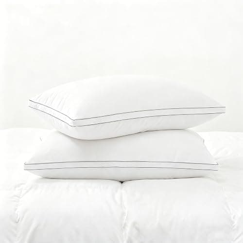 Homotive Feather Pillows Queen Size Set of 2 Goose Down Pillows with 100% Breathable Cotton Cover, Hotel Collection Bed Pillows for Sleeping, Soft Support for Back, Stomach and Side Sleepers - Image 1
