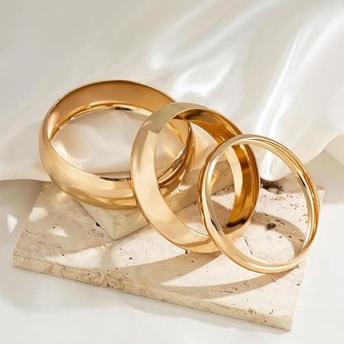 Inactwin 3PCS Chunky Gold Bangle Bracelets for Women Trendy Wide Wrist Cuff Bracelets Stack Statement Bangle Fashion Jewelry Gift thumbnail 7