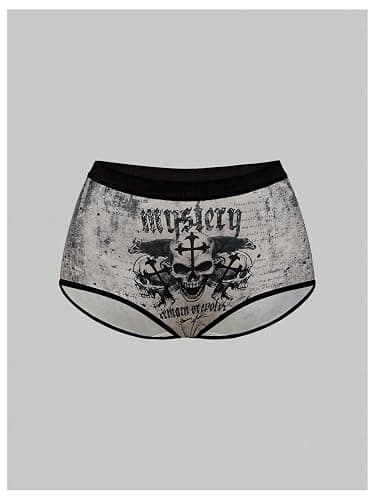 WDIRARA Women's 5 Pack Goth Graphic Panties Boyshorts Mid Rise Shorts Briefs Boxer thumbnail 5