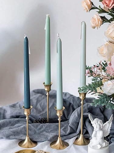 Christmas Green Taper Candles 10'' Non-Toxic Green Shades Ombre Colored Candle Sticks Set of 4 | Natural Soy Candlesticks Colorful Decor Centerpiece Amber Sandalwood Scented thumbnail 6