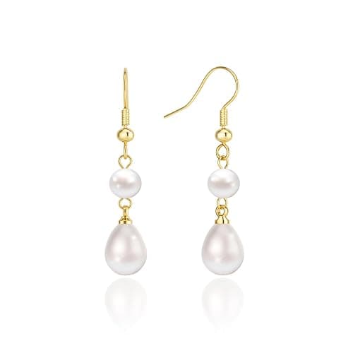 Freekiss Pearl Earrings for Women Trendy: Flat Back Stud Earrings 14K Gold Plated/925 Sterling Silver Freshwater Pearl Dangle Earrings Cute Bow Earrings Wedding Jewelry Birthday Gifts for Women Girls thumbnail 8