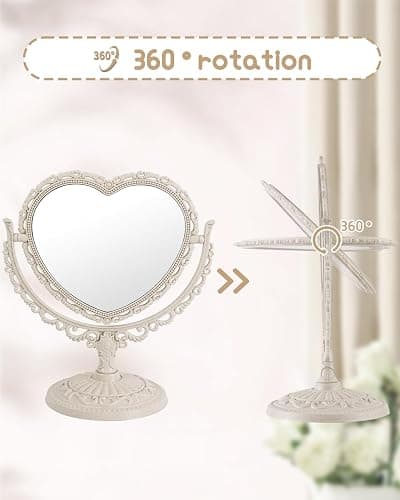 XPXKJ 7 Inch Vintage Heart Mirror - Elegant Desk Makeup Mirror with Double Sided 360 Degree Rotation Vanity Mirror for Coquette Room Decor thumbnail 4