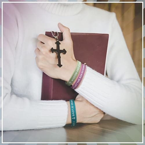Minatee 60 Pcs Bible Verse Christian Bracelets Bulk, Classic Colors | Motivational Christian Rubber Bracelets, Jesus Silicone Wristbands Inspirational Gifts for Men Women, Inspirational Gifts thumbnail 2