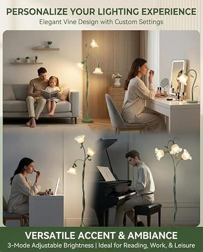 Vintage 3 Head Flower Floor Lamp, LED Standing Lamp for Living Room with E26 Bulb 3 Color Modes Flexible Gooseneck Tall Lamp for Home Bedroom,Corner,Reading | Flexible Gooseneck, Bulb Included, 3 Color Temperatures Vintage Reading Lamp for Bedroom, Corner, Home (Green) thumbnail 4
