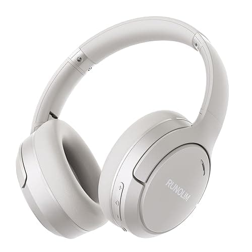 RUNOLIM Hybrid Active Noise Cancelling Headphones, 70H Playtime, Built-in Microphone, Bluetooth Wireless Over Ear Foldable Headphones with HiFi Audio, Home Travel Office - Silver