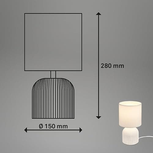 BRILONER - Tischlampe mit Stoffschirm, Kabelschalter, Keramikfuß, Lampe, Nachttischlampe, Tischleuchte, Dekolampe Flur, Bürolampe, Leselampe, Wohnzimmer, Schlafzimmer, 15x28 cm (DxH), Weiß thumbnail 3