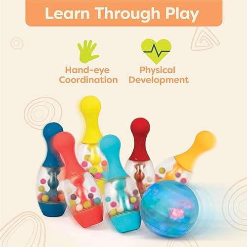 B. toys – Let's Glow Bowling! – Multicolored Six Pin Toy Bowling Set with Flashing Light – Up Ball & Carrying Caddy for Kids – 2+ Years thumbnail 5