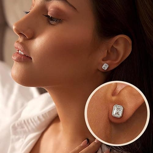 Jiahanzb Brilliant Heart-cut/Oval-cut/Trillion-cut/Cushion-cut/Emerald-cut/Marquise-cut Stud, 925 Sterling Silver Cubic Zirconia Stud Earrings for Women Men thumbnail 2