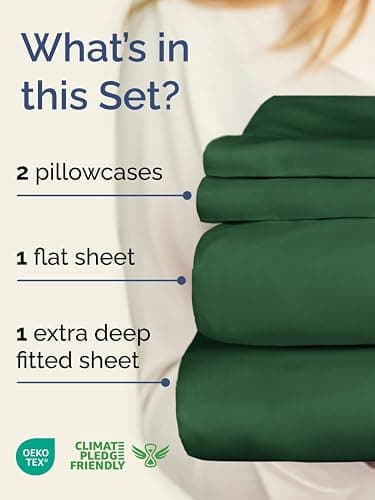 Extra Deep Pocket King Sheets - 4 Piece Breathable & Cooling Bed Sheets - Hotel Luxury Bed Sheet Set - Soft, Wrinkle Free & Comfy - Easily Fits Extra Deep Mattresses - Deep Pocket Emerald Green Sheets thumbnail 2