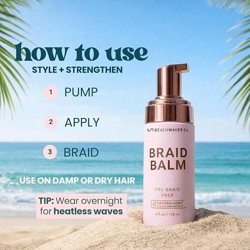 The Beachwaver Co. Braid Balm Pre-Braid Prep - Full Size (4 Fl Oz) | Frizz-Taming Primer Foam | Strengthen and Reduce Flyaways w/HiX Vegan Bond Multipliers - For All Hair Types | Bondi Beach Day thumbnail 11