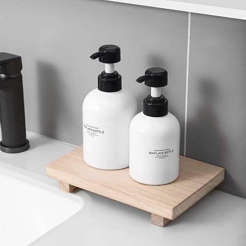 Wood Bathroom Tray Farmhouse Decor Kitchen Soap Holder, 9"x6" Burlywood | Waterproof, Lightweight, Easy Clean, Small Wooden Riser Pedestal Stand Accessories for Office Desk, Vanity, Counter, Sink thumbnail 2