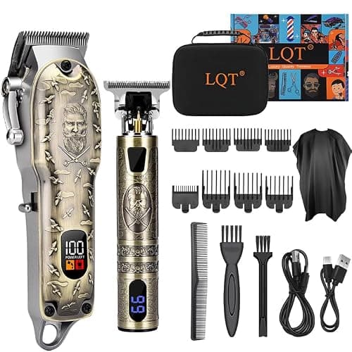 LQT Professional Hair Clipper Set, Digital Display Trimmer Kit with Accessories, Barber Case and Cape, Vintage Design - Image 1