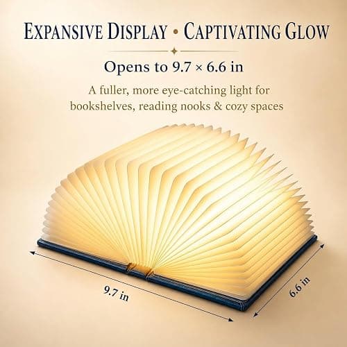 Book Lovers Gift Book Lamp, 5-Color LED, Foldable Lamp, Hot Foil Cover | 9.7 inch Large Warm ambient LED night light, ideal for bedroom, study and reading corner, perfect Christmas and holiday gift thumbnail 7
