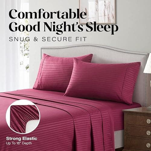 Elaine Karen Full Sheet Set - 4-Piece Striped Full Size Bed Sheets - Soft & Cooling Deep Pocket Full Bed Sheet Set - Wrinkle-Free Microfiber Bedding with 1 Fitted Sheet, 1 Flat Sheet, 2 Pillowcases thumbnail 5