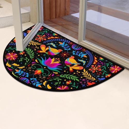 GISPOG Mexican Flowers Bird Half Round Door Mat,Indoor Entrance Rug, Semi Circular Area Rug, Kitchen Floor Mats Non Slip Absorbent Doormats,Laundry Room Rug 24"x 36" thumbnail 6