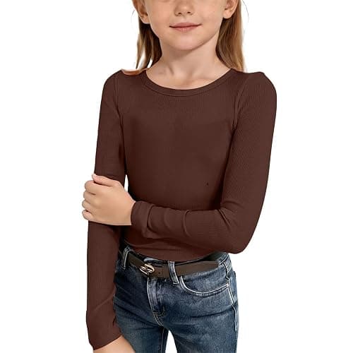 Girls Long Sleeve Shirt Ribbed Soft Crew Neck Summer Pullover Tops Teen Kids Solid Stretchy School Tshirts Clothes - Image 1