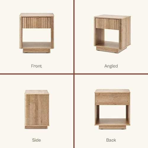 mopio Brooklyn Fluted Nightstand, Modern Farmhouse Nightstand, Small Side, Wood Bedside Table with Drawer, End Table with Storage, Fluted Night Stand, Curved Profile (Golden Oak, Set of 2) thumbnail 7