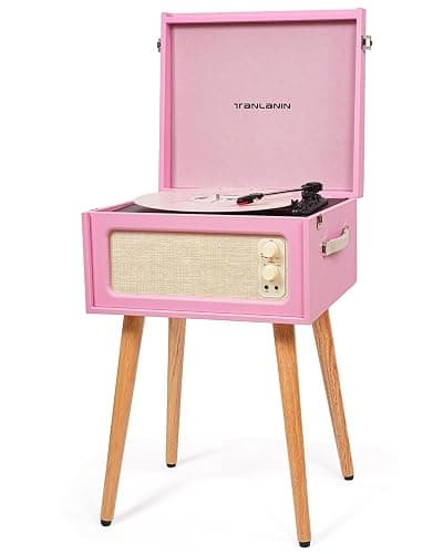 Vintage Standing Pink Vinyl Record Player with Detachable Legs, Built-in 4 Speakers, USB to PC Encoding, 33/45/78 RPM LP Player Bluetooth Retro Turntables Support Headphone Jack, RCA Out, AUX in - Image 1
