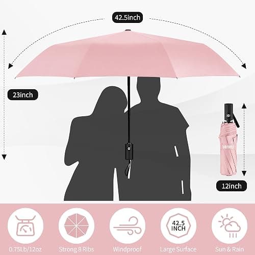 Seniny Windproof Travel Umbrella, Automatic Umbrellas for Rain, Portable & Compact Umbrellas for Backpack, Strong UV for Protection, Folding Small Sun Umbrella for Car, Walking thumbnail 2