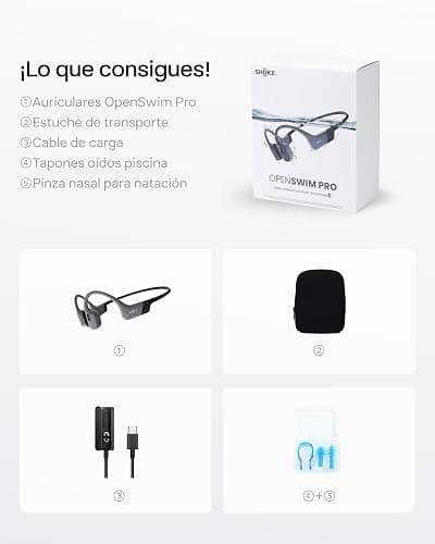 SHOKZ OpenSwim Pro Auriculares Conducción Ósea Natación, Inalámbricos Bluetooth 5.4 Open-Ear Deportivos, Impermeables IP68, 32GB MP3, Carga Inalámbrica, Mics. Cancelación Ruido, 9H de Autonomía, Gris thumbnail 11