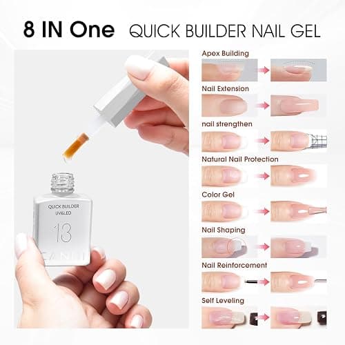 CANNI Builder Nail Gel Polish, 8 in 1 Clear Builder for Nails Strengthener Gel Polish Thickening Extension for Beginners DIY Home Salon Manicure thumbnail 2