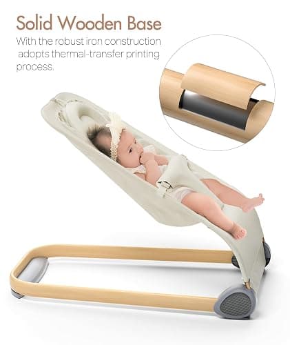 Baby Bouncer, Beige Portable Bouncer Seat for Baby, Ergonomic Design, Suitable for babies up to 20 lbs thumbnail 5