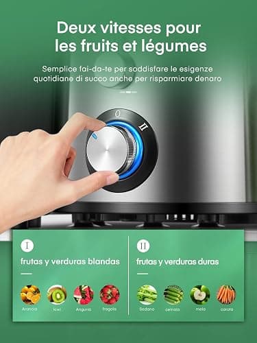 Juilist Centrifuga Frutta e Verdura 600W, Estrattore Frutta e Verdura Facile da Pulire, 65 MM Bocca Larga, Acciaio Inox, 2 Velocità, Spazzola & Ricetta thumbnail 4