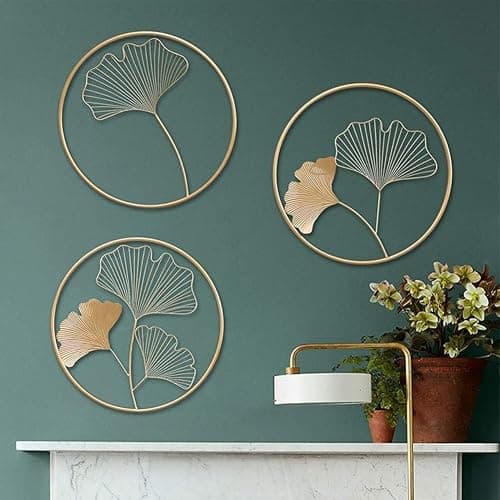 JILIP Metal Ginkgo Leaf Wall Art Plaque, 3pcs Nordic Style Hanging Wall Sculptures, Modern Home Wall Silhouette Decor, Living Room Office Wall Decor thumbnail 6