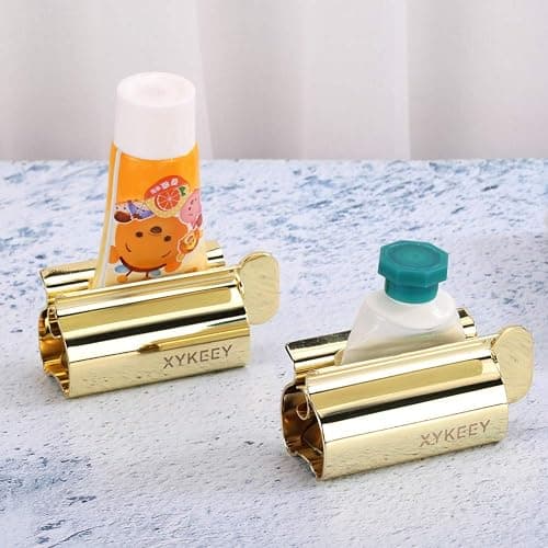 XYKEEY Toothpaste Tube Squeezer - Set of 2 Toothpaste Squeezer Rollers, Metal Toothpaste Tube Wringer Seat Holder Stand (Gold) thumbnail 6