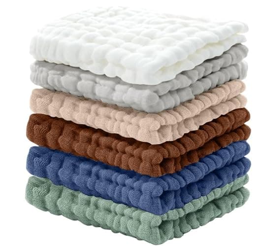 Cuddle Campus Baby Washcloths 6 Packs, Muslin Washcloths Baby,Cotton Burp Cloths, Extra Absorbent and Soft Wash Clothes for Newborns, 12x12 Inches - Set-2