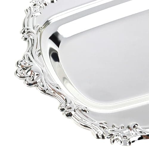 Quluxe Small Vintage Trinket Dish Jewelry Tray Perfume Organizer Tray for Wedding Photographer Detail Props Ceremony Antique Decor (Silver) thumbnail 7