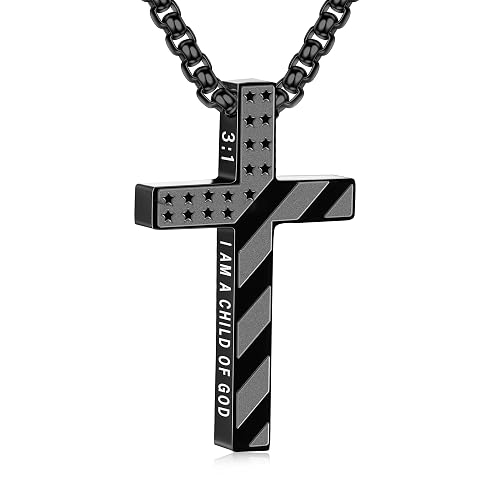 Lydow Easter Basket Stuffers - Cross Necklace for Men Boys, 316L Stainless Steel Chain Pendant Bible Verse Religious Christian Christmas Jewelry Gifts 22+2 Inches - Image 1