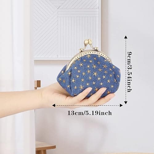 Oyachic Five Pointed Star Coin Purse,Denim Change Pouch,Wallets Buckle with Kisslock Clasp,Coin Holdr,Clutch Handbags for Women Ladies,Navy Blue thumbnail 3