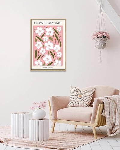 Gufro Flower Market Framed Wall Art,Pink Floral Wall Art Aesthetic Danish Pastel,Abstract Colorful Painting for Bedroom Living Room Dorm Gallery 16x24 inch thumbnail 2