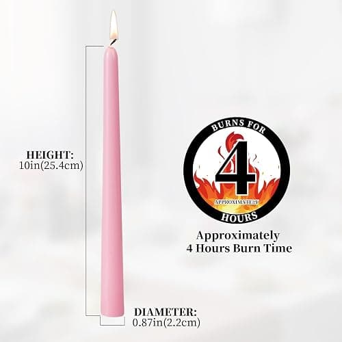 KONNI 0.87×10 Inch Pink Taper Candles, Unscented and Smokeless Tall Candlesticks, 10 Pack Tapered Candles with Cotton Wicks, Long Burning, Ideal for Weddings, Dinner Parties, and Home Décor thumbnail 3