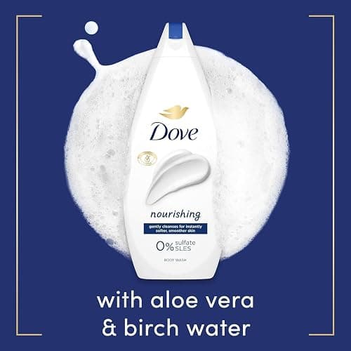 Dove Body Wash 0% Sulfate SLES for Women Made with Naturally Derived Cleansers and Plant Based Moisturiseres Gently Cleanses for Softer and Smoother Skin, 225ml (3 Pack, Nourishing) thumbnail 8