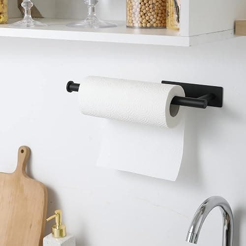 theaoo Paper Towel Holder - Under Cabinet Paper Towel Holder for Kitchen, Adhesive Paper Towel Roll Rack for Bathroom Towel, Wall Mounted Matte Black Paper Towel Rack, SUS304 Stainless Steel thumbnail 7