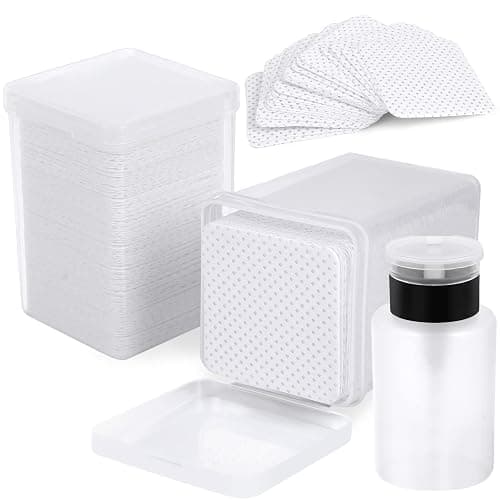 400 Pieces Nail Cotton Pads,1 Pull-Down Pump Dispenser Bottle, Super Absorbent Soft Non-Woven Eyelash Glue Wipes, Nail Polish dehumidifier for Eyelash Extension Products and Nail Oil Bottle (White) - Image 1