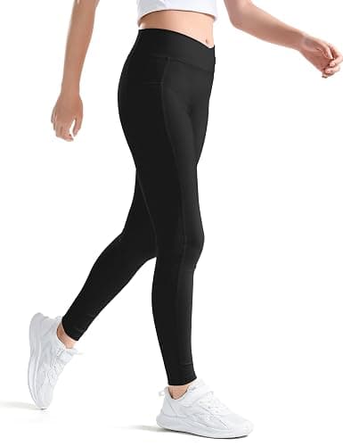KEREDA Girls Athletic Leggings High Waist for Kids Teen Girls Yoga Dance Running Gym Pants with Pockets Ages 7-14 Years thumbnail 2