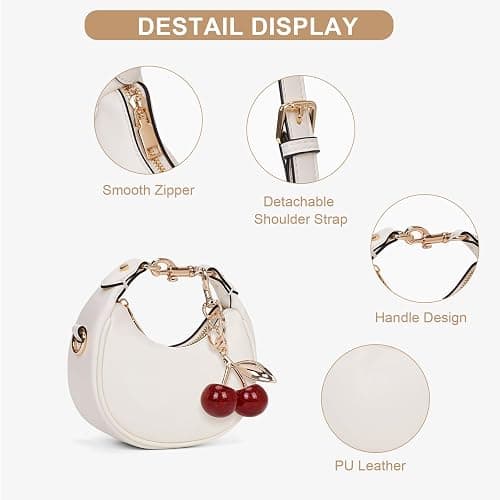 JQWSVE Small Top Handle Bags for Women Mini Purses Cute Ladies Handbags Crescent Mini Crossbody Bags with Cherry thumbnail 3