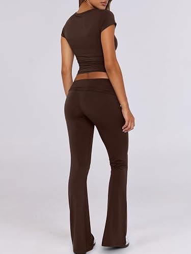 ANRABESS Women's Lounge Set - Crop Top & Flare Leggings 2 Piece Yoga Workout Outfit for Gym Home Casual Wear thumbnail 4