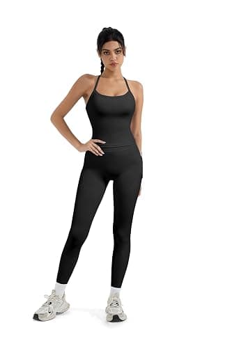 SUUKSESS Women 2 Piece Workout Sets Compression Tummy Control Leggings with Pockets Halter Built in Bra Tank Tops thumbnail 7